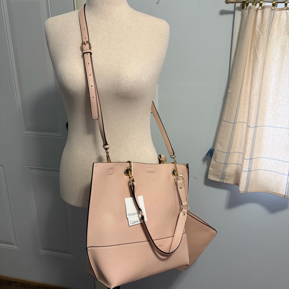 New Calvin Klein Pale Pink Leather R-kitote Tote Bag Gold Wardware